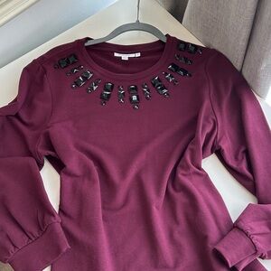 Chico's Red Embellished Long Sleeve top.